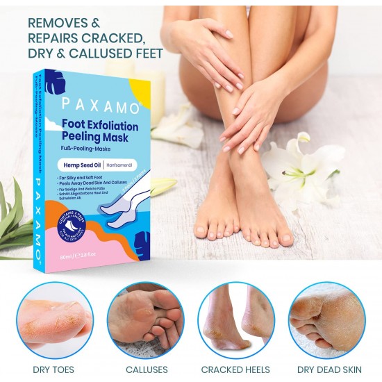 PAXAMO Foot Exfoliating Peel Mask with Hemp Extract 2 Pack (Pairs)