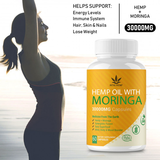 BENE Hemp Oil with Moringa, 30000mg 60 Capsules BENE Hemp Oil with Moringa, 30000mg 60 Capsules