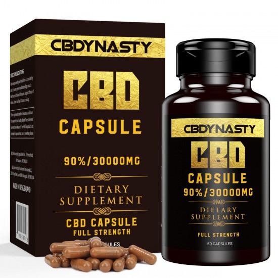 CBDYNASTY 90% C-B-D Cápsula 30000mg Aceite de Cáñamo 60 Cápsulas