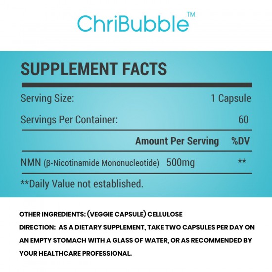 ChriBubble NMN Capsules avec Force Maximale 500mg 60 Capsules