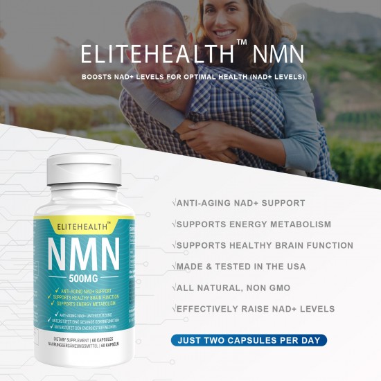 ELITEHEALTH NMN Cápsulas de Máxima Potencia 500mg 60 Cápsulas