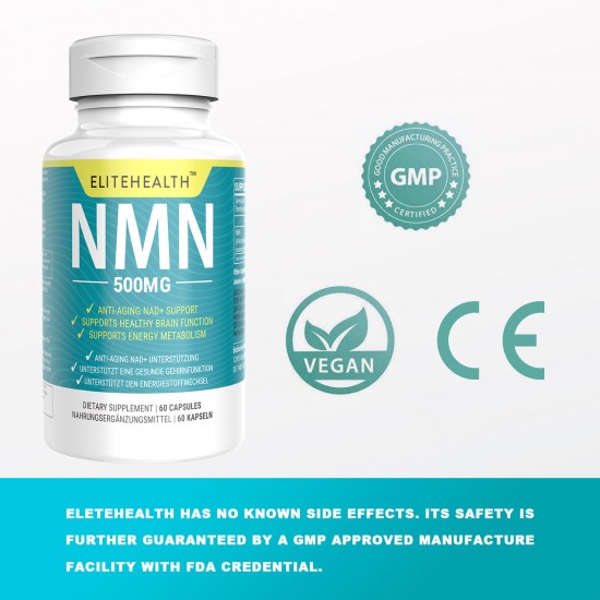 ELITEHEALTH NMN Capsules avec Force Maximale 500mg 60 Capsules