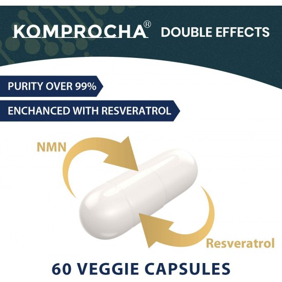 KOMPROCHA Maximum Strength NMN Capsules avec Trans-Resvératrol, 1100mg par portion, 60 Capsules