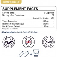 KUMPROICHA Maximum Strength NMN Capsules with Trans-Resveratrol, 1100mg Per Serving, 60 Capsules