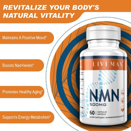 LIVEMAX NMN Capsules with Maximum Strength 500mg 60 Capsules