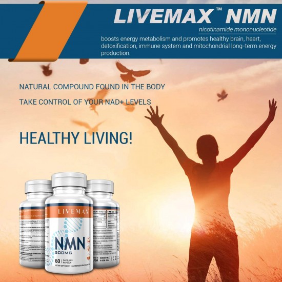 Gélules LIVEMAX NMN avec une concentration maximale 500 mg 60 Gélules