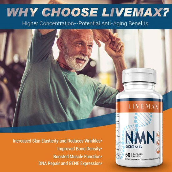 Gélules LIVEMAX NMN avec une concentration maximale 500 mg 60 Gélules