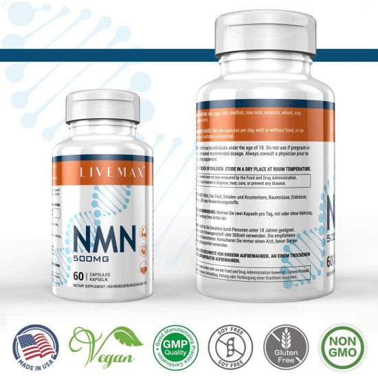 LIVEMAX NMN Capsules with Maximum Strength 500mg 60 Capsules LIVEMAX NMN Capsules with Maximum Strength 500mg 60 Capsules
