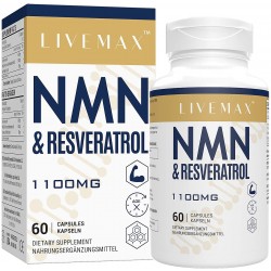 LIVEMAX NMN+Trans-Resveratrol 60 Capsules, 1100mg Per Serving with Black Pepper Extract