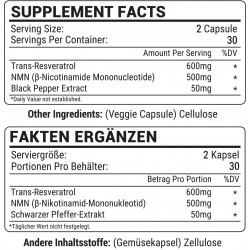 LIVEMAX NMN+Trans-Resveratrol 60 Capsules, 1100mg Per Serving with Black Pepper Extract