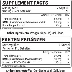 LIVEMAX NMN+Trans-Resveratrol 60 Cápsulas, 1100mg por Porción con Extracto de Pimienta Negra LIVEMAX NMN+Trans-Resveratrol 60 Cápsulas, 1100mg por Porción con Extracto de Pimienta Negra