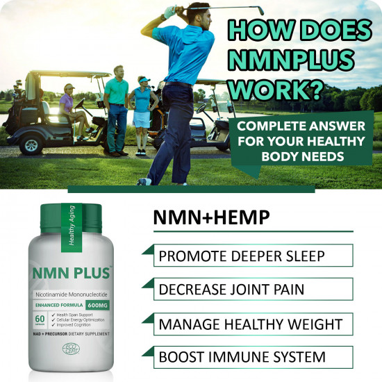 NMN PlUS Maximum Strength NMN Capsules with Hemp, 600mg Per Serving, 60 Capsules NMN PlUS Maximum Strength NMN Capsules with Hemp, 600mg Per Serving, 60 Capsules