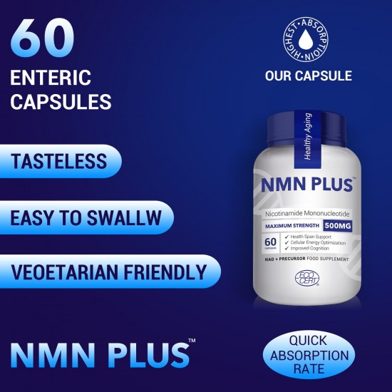NMN PlUS Maximum Strength NMN Capsules, 600mg Per Serving, 60 Capsules