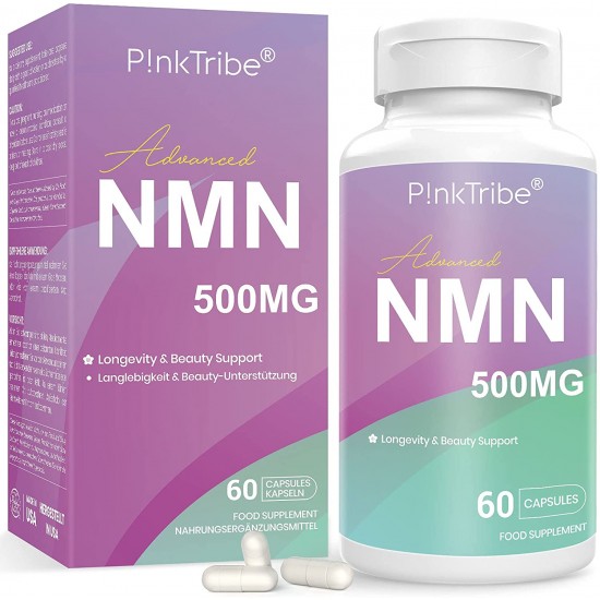 P!nkTribe NMN Capsules avec Une Force Maximale,  NMN 500mg avec Peptides de Collagène,  Acide Hyaluronique, Ubiquinol et Astaxanthine 60 Capsules