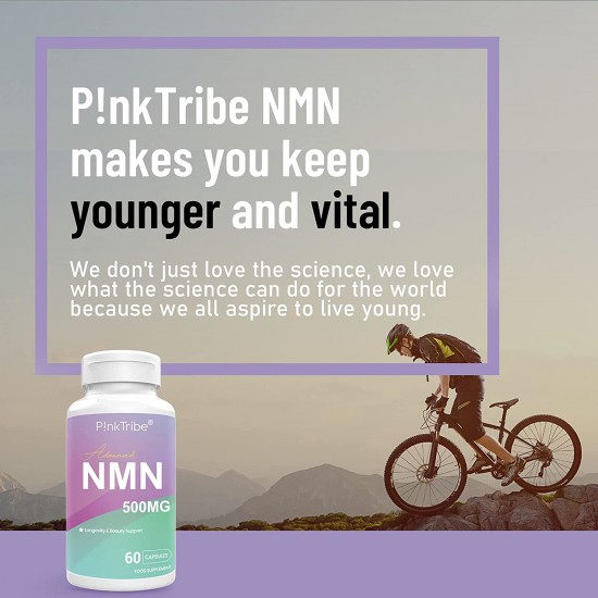 P!nkTribe NMN Capsules avec Une Force Maximale,  NMN 500mg avec Peptides de Collagène,  Acide Hyaluronique, Ubiquinol et Astaxanthine 60 Capsules