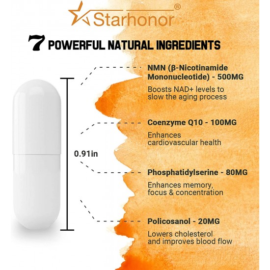 Starhonor NMN Capsules 750mg with CoQ10, NAD+ Supplement 60 Capsules