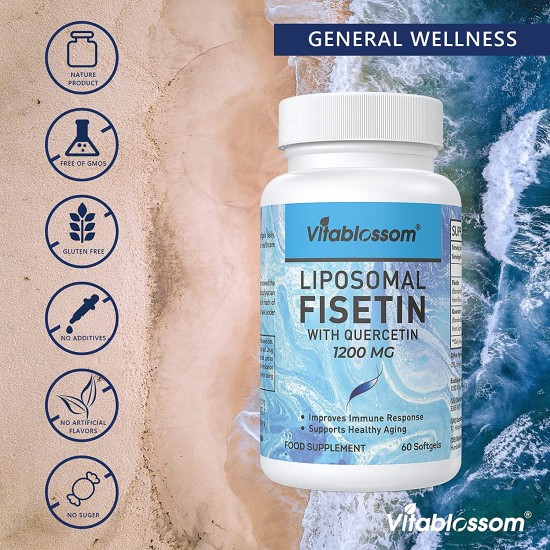 Vitablossom Liposomal Fisetin mit Quercetin 1200mg/ 60 Softgels, Hohe Absorption Antioxidans Flavonoid-Vitamin-Ergänzung