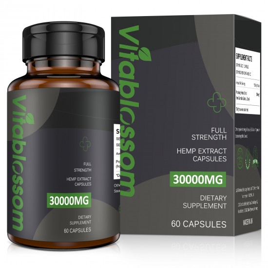 Vitablossom Hemp Capsule, 30000mg 60 Capsules Classic Formula, Made in UK