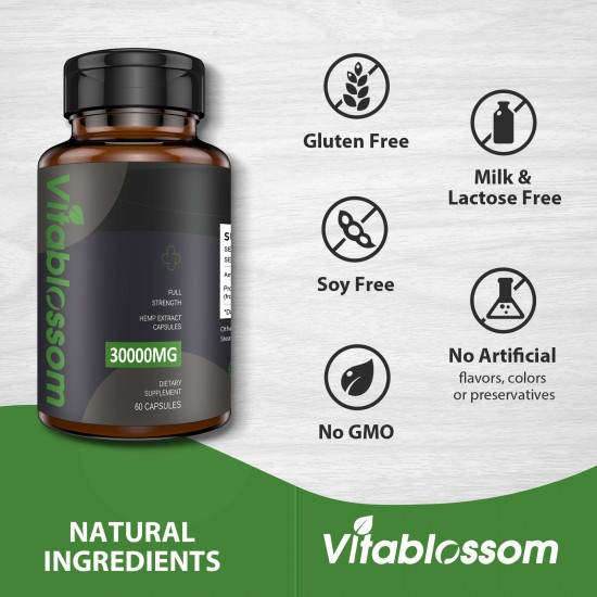 Vitablossom Capsula di canapa, 30000mg 60 Capsule Formula classica, Prodotto nel Regno Unito