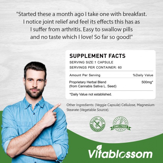 Vitablossom Hemp Capsule, 30000mg 60 Capsules Classic Formula, Made in UK