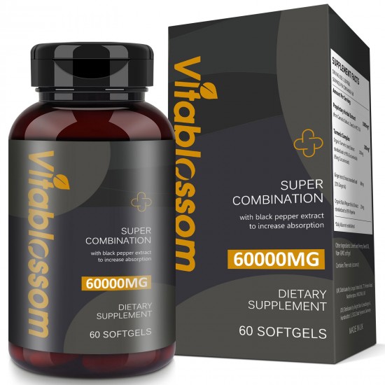 Vitablossom 83% Olio di Canapa 60000mg Turmeric 60 Hemp oil Softgels, Nuovo arrivo promozione Vitablossom 83% Olio di Canapa 60000mg Turmeric 60 Hemp oil Softgels, Nuovo arrivo promozione
