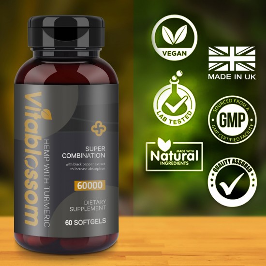 Vitablossom 83% Hemp Oil 60000mg Turmeric 60 Hemp oil Softgels, New Arrival promotion Vitablossom 83% Hemp Oil 60000mg Turmeric 60 Hemp oil Softgels, New Arrival promotion
