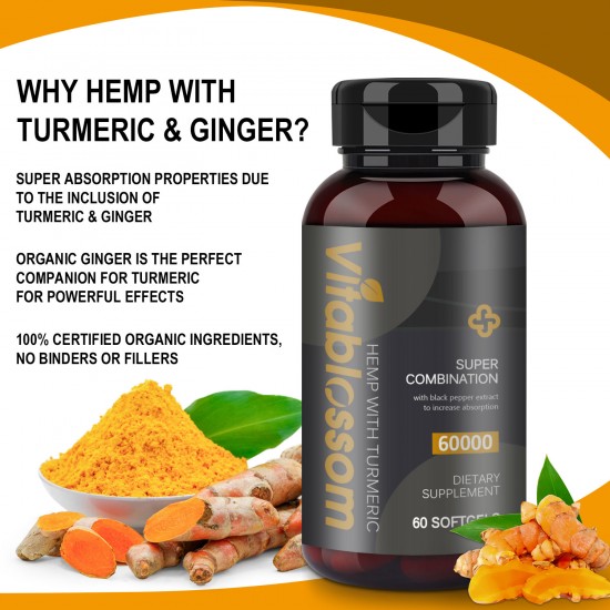 Vitablossom 83% Hemp Oil 60000mg Turmeric 60 Hemp oil Softgels, New Arrival promotion Vitablossom 83% Hemp Oil 60000mg Turmeric 60 Hemp oil Softgels, New Arrival promotion