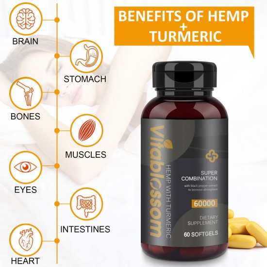 Vitablossom 83% Hemp Oil 60000mg Turmeric 60 Hemp oil Softgels, New Arrival promotion Vitablossom 83% Hemp Oil 60000mg Turmeric 60 Hemp oil Softgels, New Arrival promotion