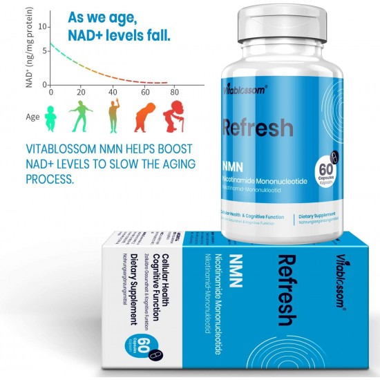 Vitablossom Refresh NMN Cápsulas con Fuerza Máxima 500mg 60 Cápsulas