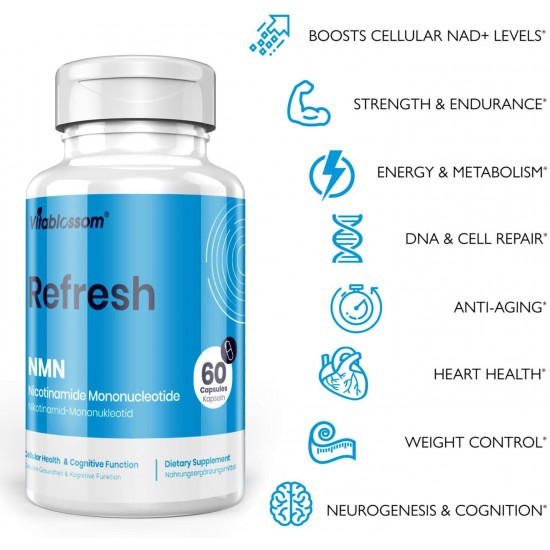 Vitablossom Refresh NMN Capsules avec Force Maximale 500mg 60 Capsules