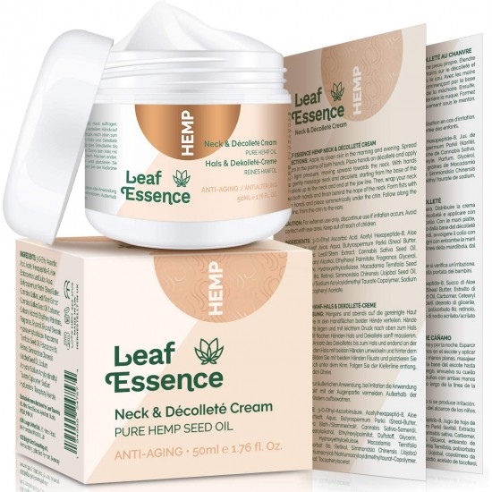 Leaf Essence Crema Tensora de Cuello de Cáñamo,  Crema Hidratante Antienvejecimiento para Cuello y Escote