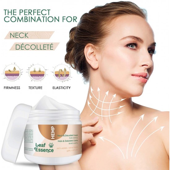 Leaf Essence Crema Tensora de Cuello de Cáñamo,  Crema Hidratante Antienvejecimiento para Cuello y Escote