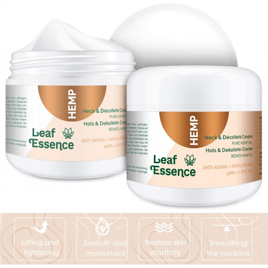 Leaf Essence Crema Tensora de Cuello de Cáñamo,  Crema Hidratante Antienvejecimiento para Cuello y Escote