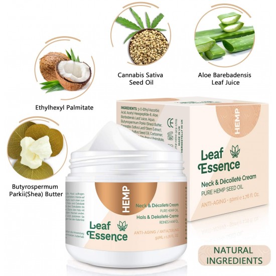 Leaf Essence Crème de Chanvre pour le Cou,  Hydratant Anti-âge pour le Cou et le Décolleté