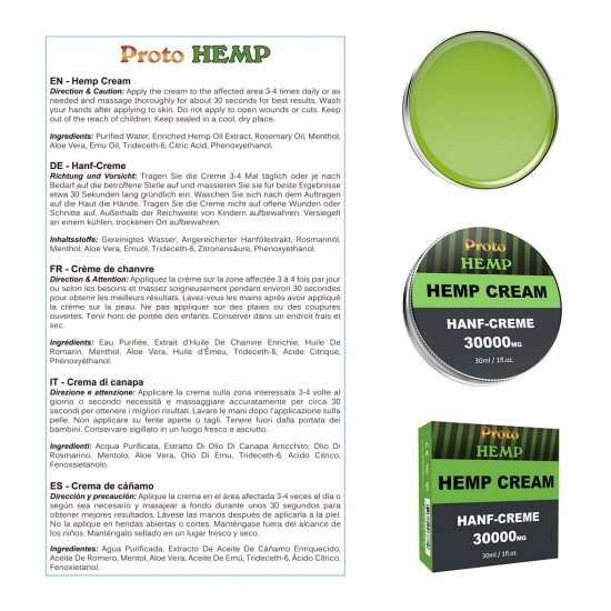 ProtoHemp crema antiinflamatoria de cáñamo - cáñamo puro, 10% de aceite de emú