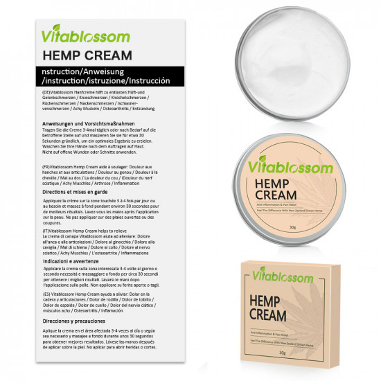 Vitablossom Crema de cáñamo para el alivio del dolor y antiinflamatoria