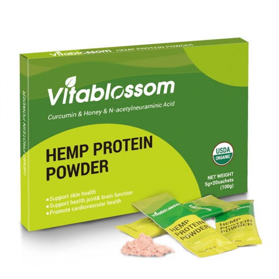 Vitablossom Hanf Protein Pulver, USDA Bio 100g (5g * 20 Beutel)