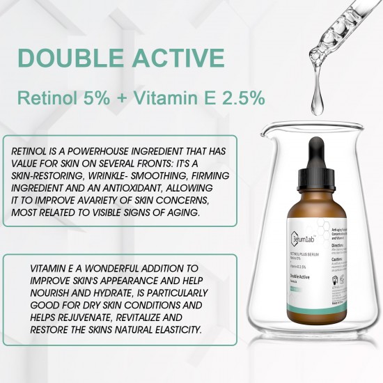 3erum1ab Retinol Serum para Rostro y Piel, 5% Retinol & 2.5% Vitamina E para Reducir Arrugas, y Ojeras