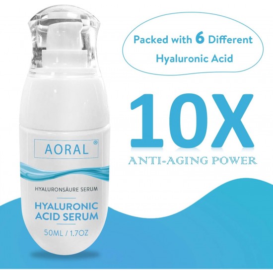 Aoral Hyaluronsäure Gesichtsserum, 6-Komplex Molekulare Hyaluronsäure Feuchtigkeitscreme, Anti-Aging, Anti-Falten