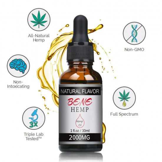 BENEHEMP Hemp Oil Drops, Broad Spectrum Extract Hemp Oil(2000mg)