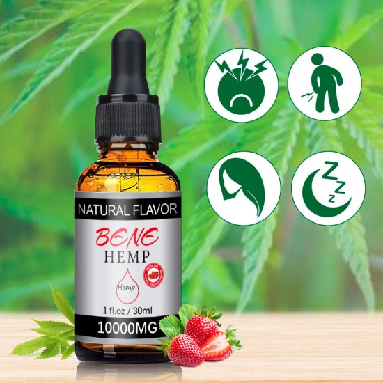 BENEHEMP 10000mg Gouttes d'huile de Chanvre Originales et au Goût de Fraise, Idéales pour Soulager l'anxiété et la Douleur et pour Favoriser le Sommeil