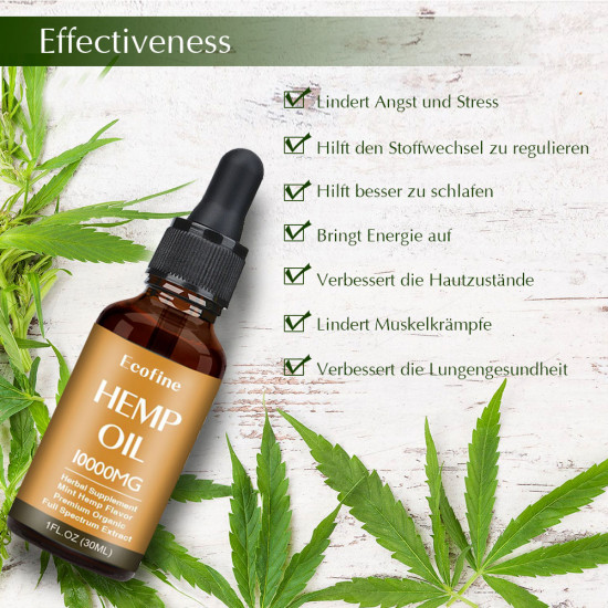 Ecofine 10000mg 30ml Broad Spectrum Hemp Oil, High Strength Extract Pure Organic Hemp Oil - Made in USA