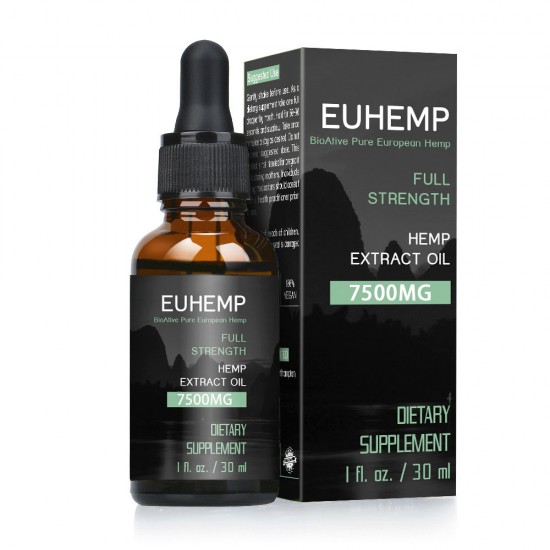 EUHEMP Hemp Oil Drops 7500MG, Full Strength, Dropper Included, 30ML