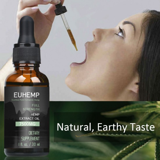 EUHEMP Hemp Oil Drops 7500MG, Full Strength, Dropper Included, 30ML