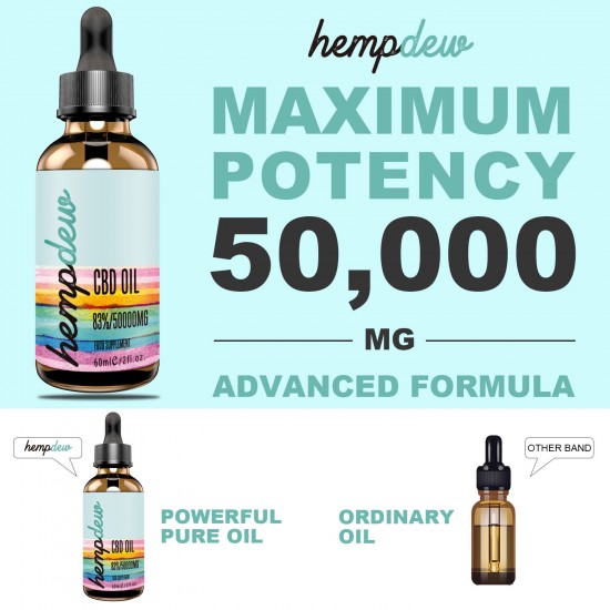 Hempdew C-B-D Gouttes d'huile 83% 50000mg 60ml, Aide à Réduire le Stress, L'anxiété et la Douleur (50000mg )