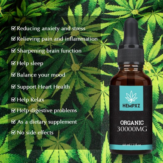 HEMPXZ 83% 50000mg 60ml Broad Spectrum Hemp Extract, Natural Hemp Oil for Mood & Stress - Made in USA