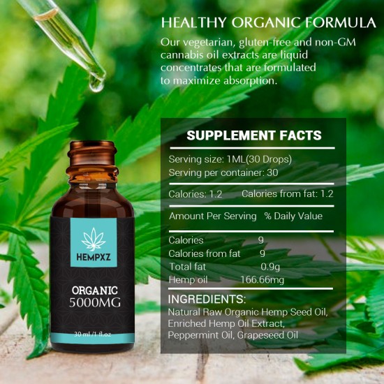 HEMPXZ Broad Spectrum Hemp Extract 5000mg, Natural CO2 Extracted-100% Organic - Made in USA HEMPXZ Broad Spectrum Hemp Extract 5000mg, Natural CO2 Extracted-100% Organic - Made in USA