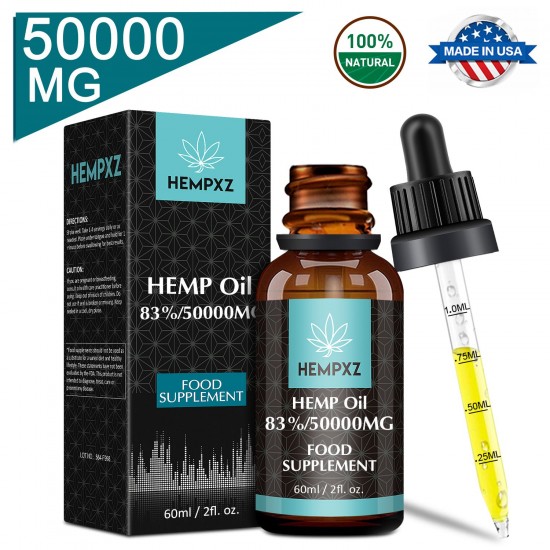 HEMPXZ Olio di Canapa in Gocce, 50000mg 83% 60ml, Made in USA