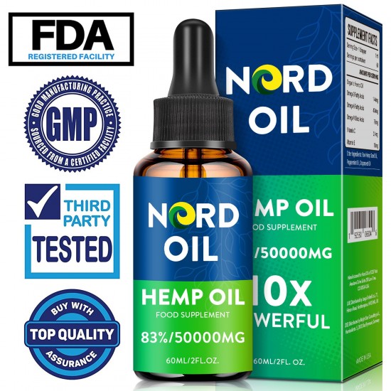 Nord Oil Gotas de Aceite de Cáñamo, 50000mg 83% 60ml, Nueva fórmula