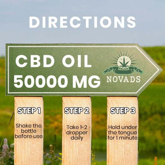 Novads C-B-D oil Drops, 50000mg 83% 60ml, New formula